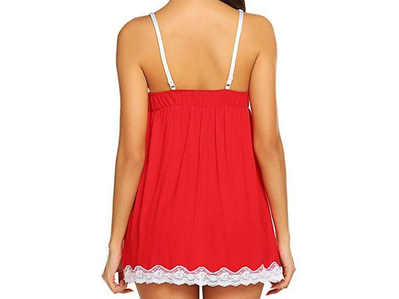 Women's Bowknot Scalloped Lace Trim Babydoll with T-back