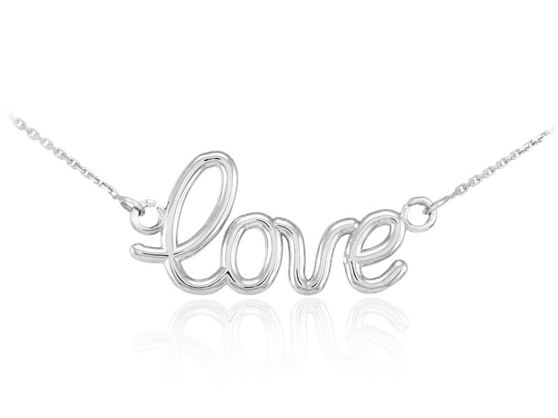 Women's Love Script Pendant Necklace in Sterling Silver