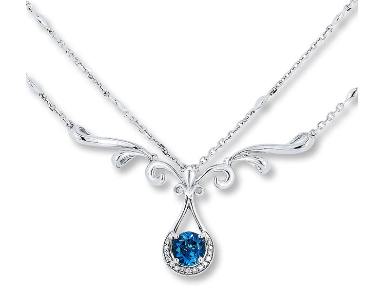Women's Blue Topaz Necklace 1/15 ct tw Diamonds Sterling Silver