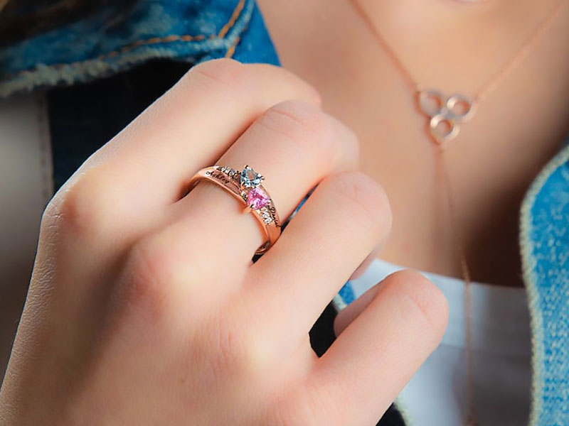 Women's Double Heart Gemstone Ring With Accents