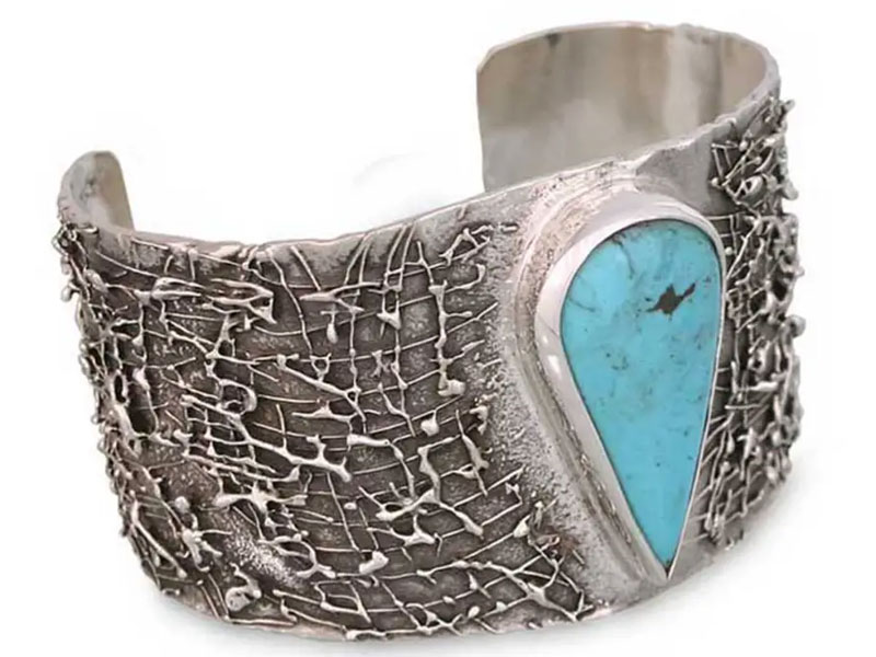 Taxco Silver Jewelry With Natural Turquoise Cuff Bracelet For Women