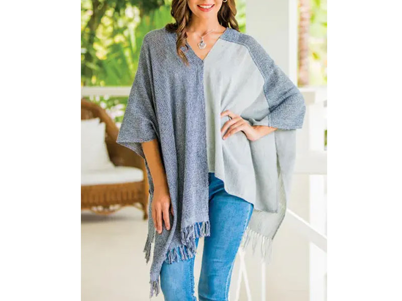Guatemalan Handwoven Natural And Recycled Cotton Poncho