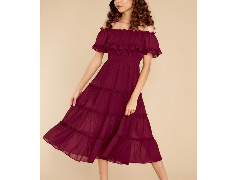 As She Goes Wine Off The Shoulder Midi Dress For Women