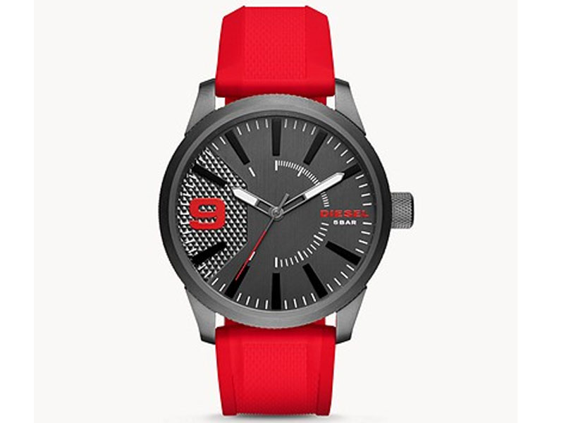 Men's Diesel Men's Rasp Three-Hand Red Silicone Watch