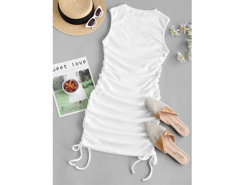 Women's Ribbed Cinched Side Tank Dress White S