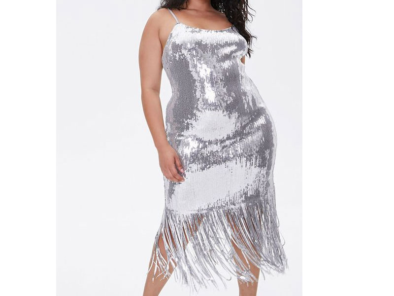 Women's Plus Size Sequin Fringe Cami Dress