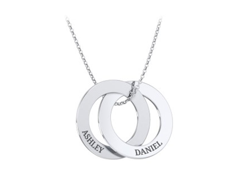 Engraved 2 Interlocking Russian Rings Necklace For Women