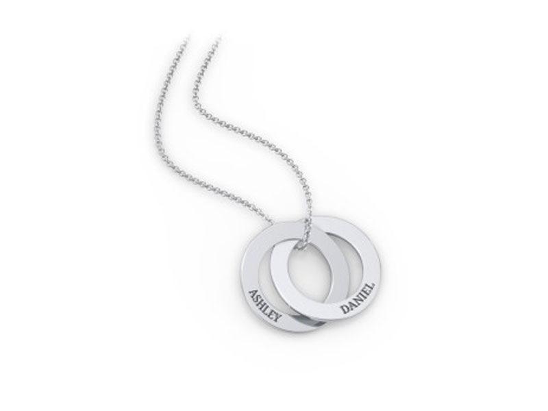 Engraved 2 Interlocking Russian Rings Necklace For Women