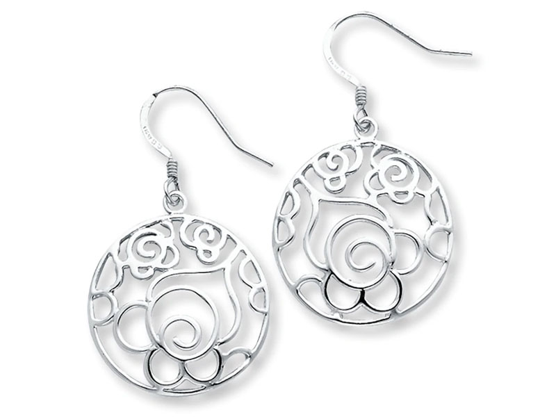 Women's Circle Flower Earrings Sterling Silver