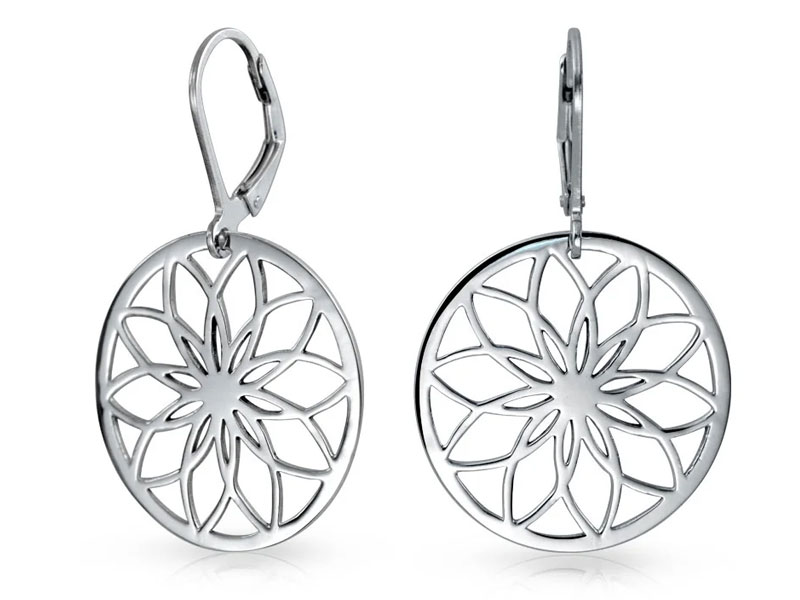 Women's Circle Flower Earrings Sterling Silver