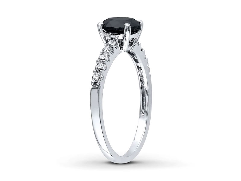 Women's Jared Black Diamond Engagement Ring Round 14K White Gold