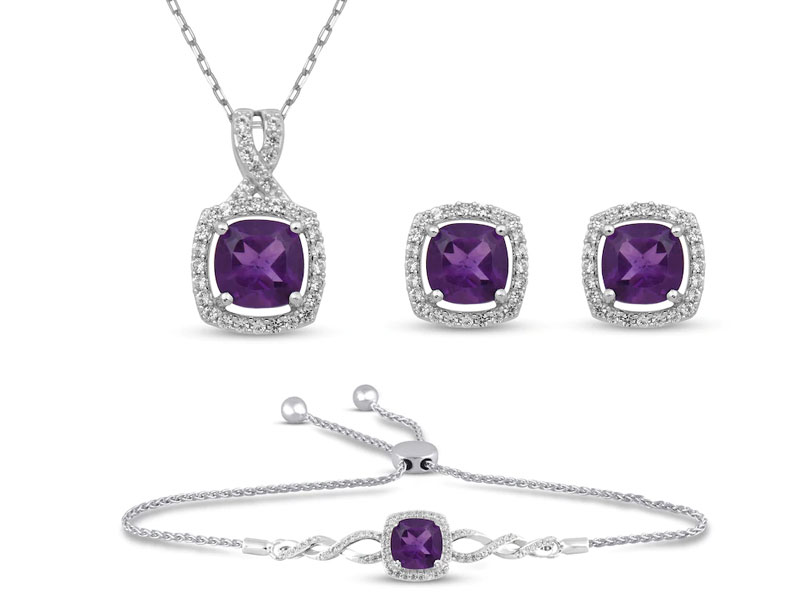 Women's Amethys White Lab-Created Sapphire Boxed Set Sterling Silver