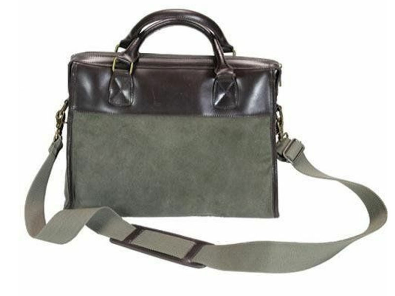 Ducti Cavalier Soft Suede Laptop Attache Messenger Bag Green and Brown