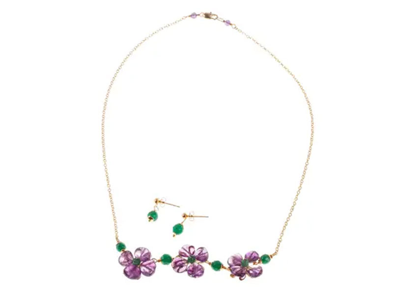 Amethyst Flower Necklace and Earrings Set Violet Patch