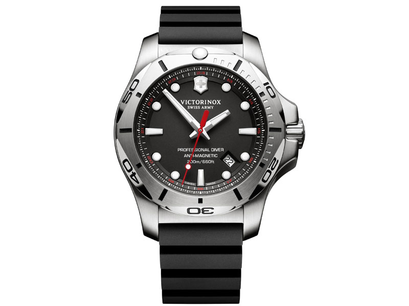 Men's Victorinox Swiss Army INOX Pro Diver Black Dial Black Rubber Strap Watch