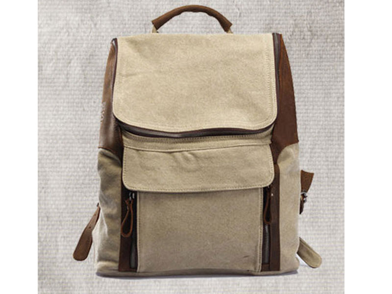 Linshi Tasks Beacons Men's Canvas Schoolboy Backpack With Leather Straps