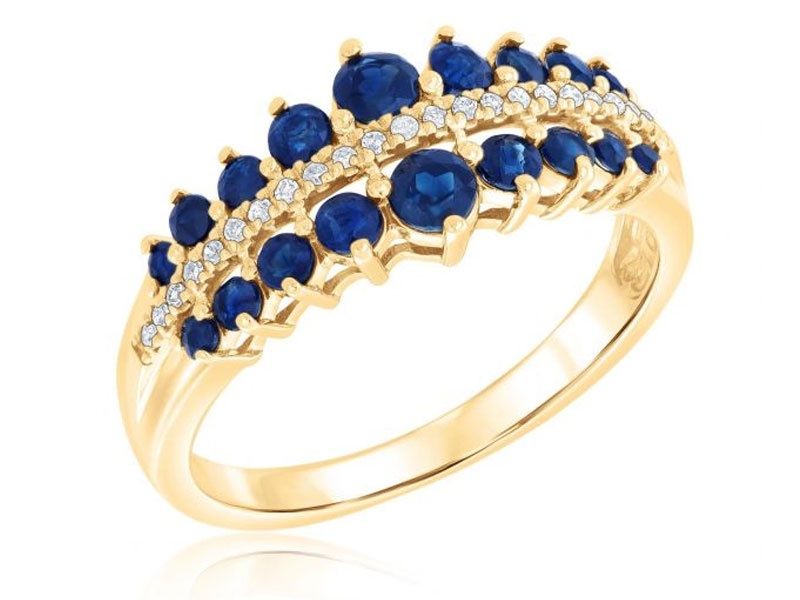 Reeds Women's Sapphire and Diamond Yellow Gold Pyramid Ring