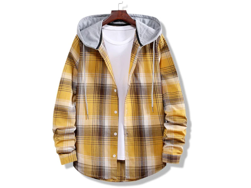 Men's Colorblock Striped Plaid Pattern Button Up Shirt Golden Brown L
