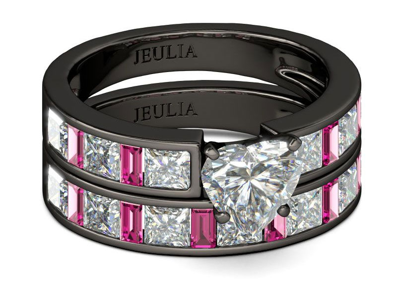 Jeulia Black Tone Heart Cut Sterling Silver Ring Set