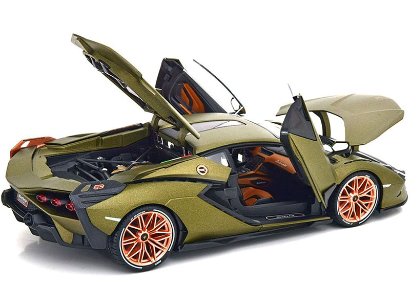 Lamborghini Sian FKP 37 Green Metallic With Copper Wheels Model Car By Bburago
