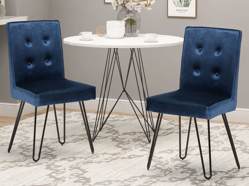 Natalie Glam Tufted Velvet Dining Chairs With Iron Legs Set Of 2