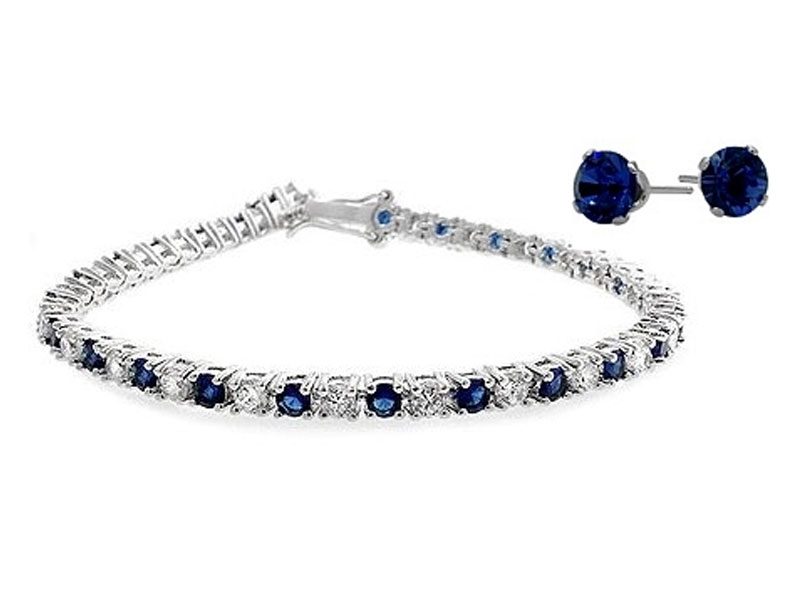 Elite Jewels Ladies 10 Carat Created Sapphire Tennis Bracelet & Earring Set
