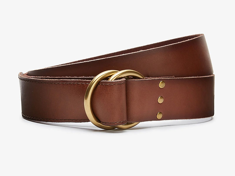 Brown Leather O-Ring Belt For Men