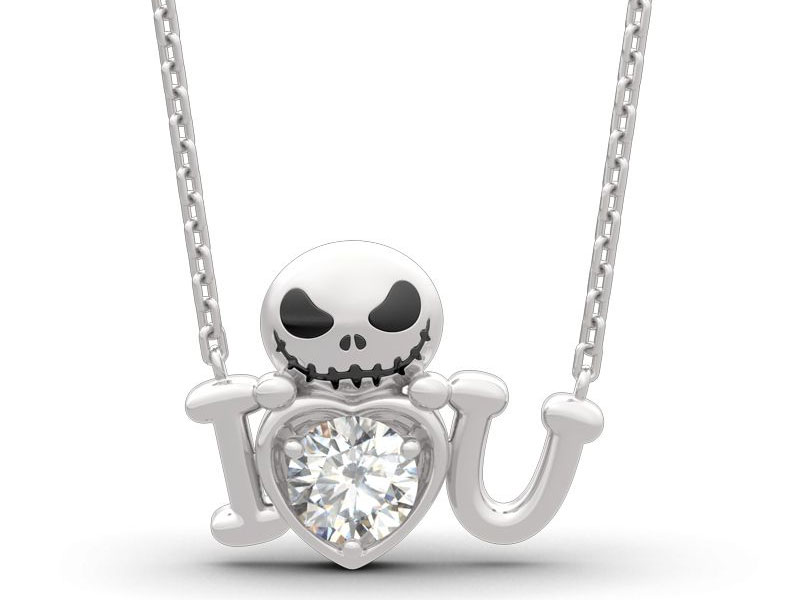 Jeulia Love from Pumpkin King Skull Design Round Cut Sterling Silver Necklace