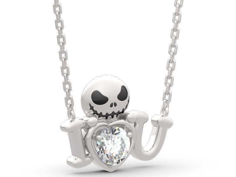 Jeulia Love from Pumpkin King Skull Design Round Cut Sterling Silver Necklace