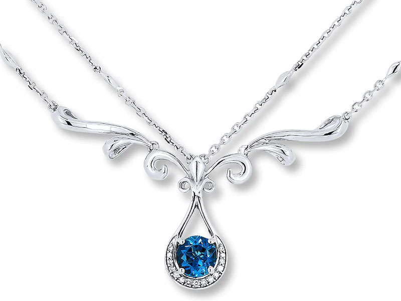Women's jared Blue Topaz Necklace 1/15 ct tw Diamonds Sterling Silver