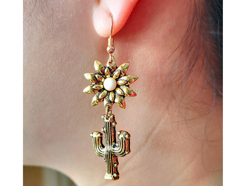 Women's Sunflower Cactus Turquoise Drop Earrings