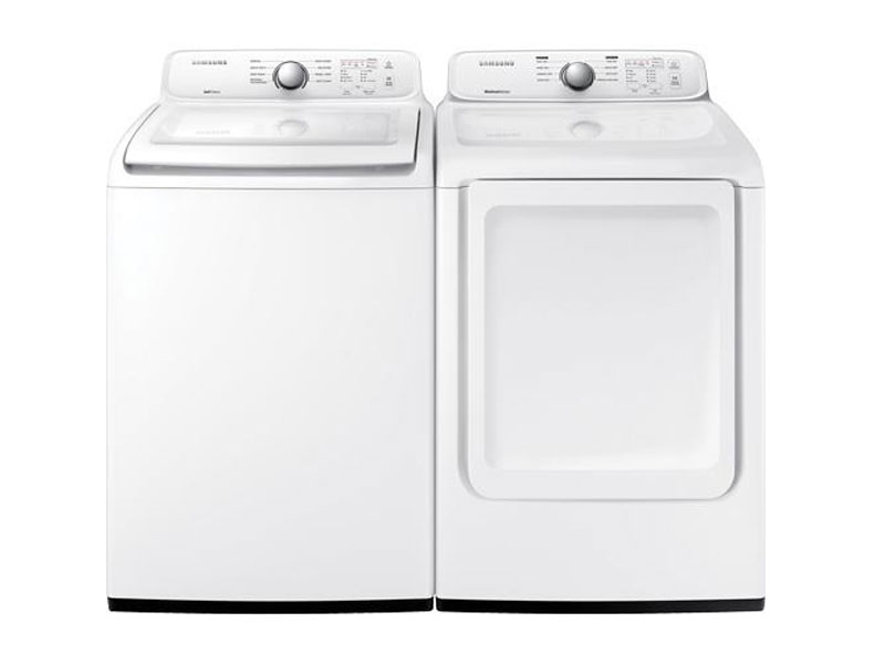 Samsung 4.5 CuFt Top Load Washer With 7.2 CuFt Front Load Electric Dryer