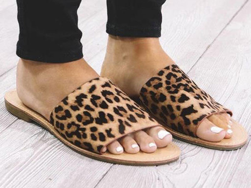 Women's Leopard Slip On Flat Sandals