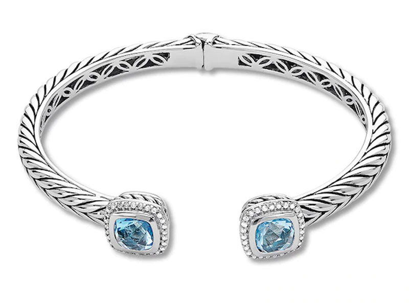 Jared Blue Topaz Bangle 1/4 carat tw Diamonds Sterling Silver For Women