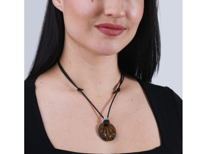 Black Cord Tiger’s Eye Gemstone Adjustable Knot Necklace For Women