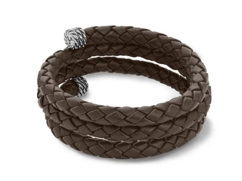 Sterling Silver Chocolate Brown Braided Leather Wrap Bracelet For Men & Women