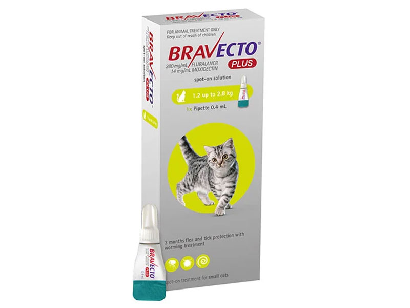 Bravecto Plus For Small Cats 112 mg (2.6 to 6.2 lbs) Green 1 Doses