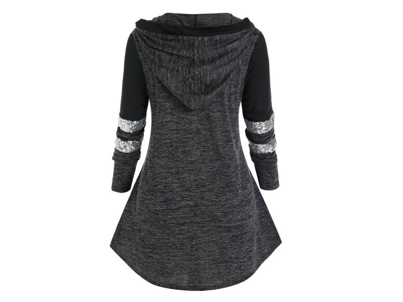 Women's Plus Size Two Tone Hooded Sequined T Shirt