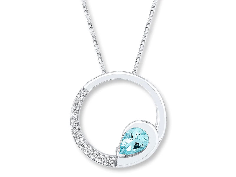 Jared Aquamarine Necklace 1/8 ct tw Diamonds Sterling Silver