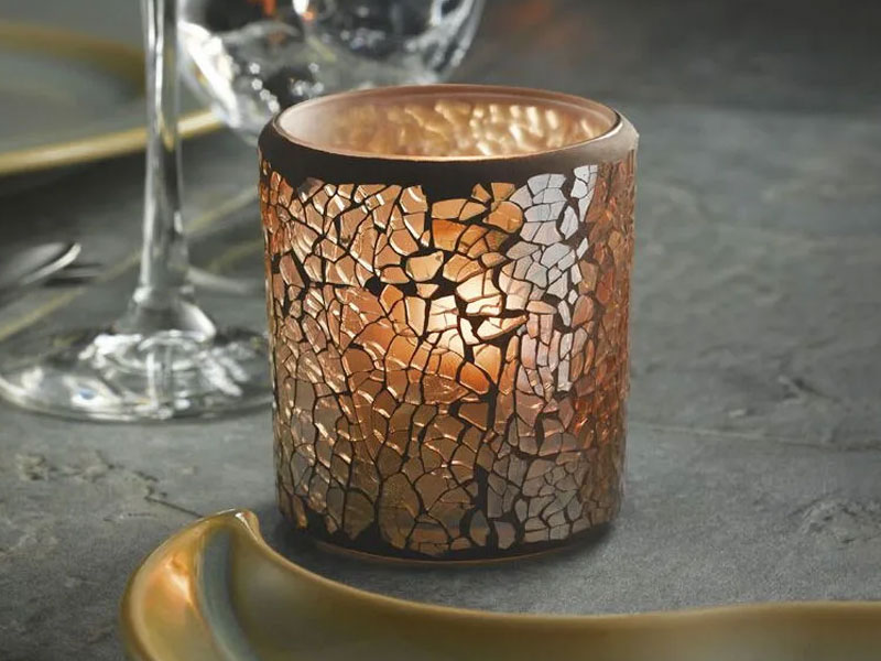 Hollowick 6351G Crackle Votive Lamp For HD8 HD12 Or HD15 Gold Frosted Glass