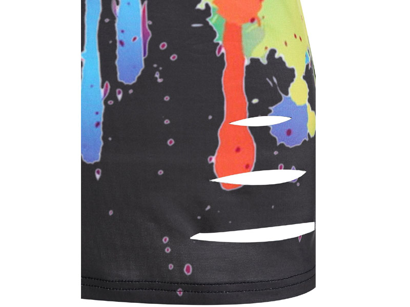 Women's Paint Splatter Print Open Shoulder Ripped T-shirt