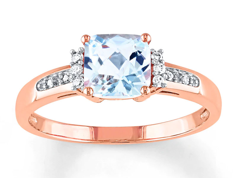 Jared Women's Aquamarine Ring 1/20 ct tw Diamonds 10K Rose Gold