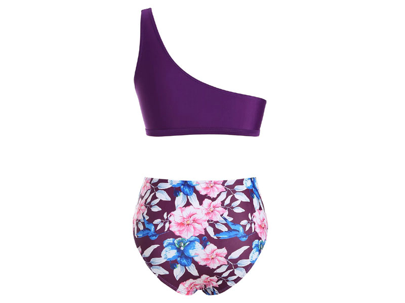 Women's One Shoulder Floral Leaf Print Bikini Swimwear