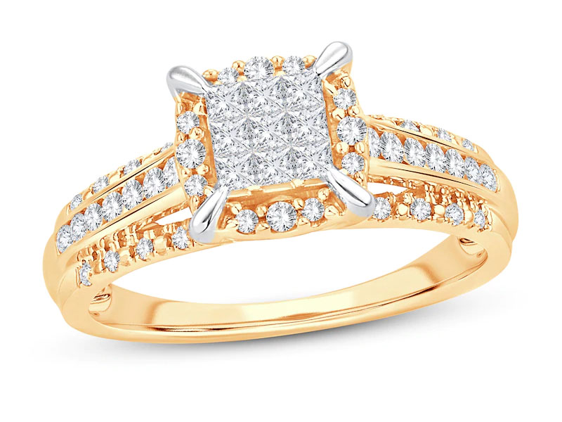 Women's Multi-Diamond Engagement Ring 1/2 ct tw Princess/Round 10K Yellow Gold