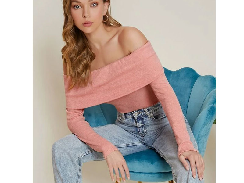 Women's Shein Foldover Off-the-Shoulder Long Sleeve Tee