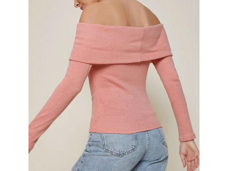 Women's Shein Foldover Off-the-Shoulder Long Sleeve Tee