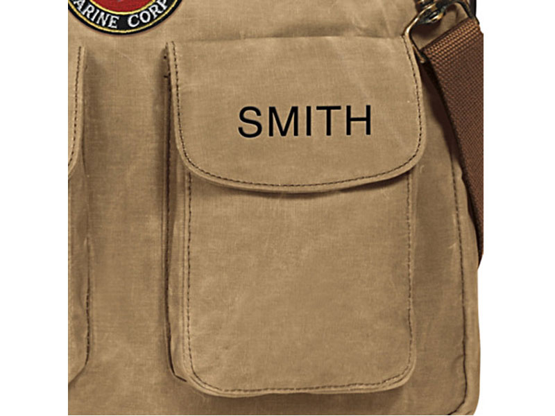 Usmc Personalized Canvas Messenger Tote Bag With Name
