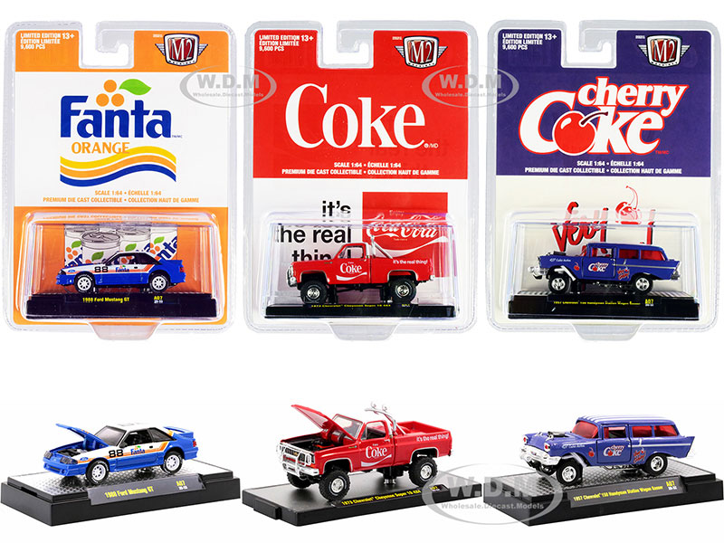 Coca Cola & Fanta Set Of 3 Pieces Diecast Model Cars By M2 Machines