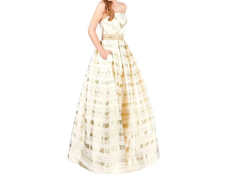 Women's Mac Duggal Ballgowns Straight Across gilt Striped Ballgown Dress