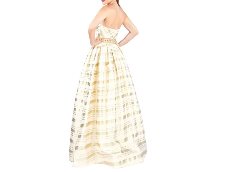 Women's Mac Duggal Ballgowns Straight Across gilt Striped Ballgown Dress